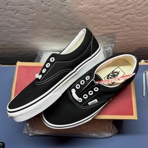 Vans Era Black White Canvas Low Top Skate Shoes VN000EWZBLK Womens 7 NEW